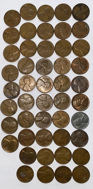 1 US Lincoln Wheat Cent Penny Roll 1931-S/1909 VDB BU+ RD (50 Coins) Old Vintage 8