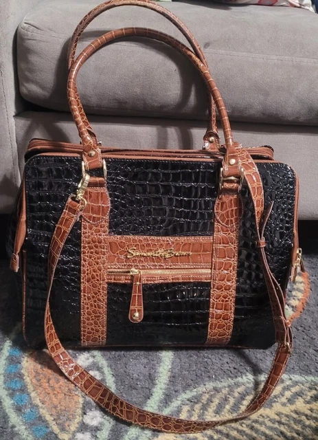 Samantha Brown Briefcase Bag Large Black Brown Croc Embossed Weekender Travel
