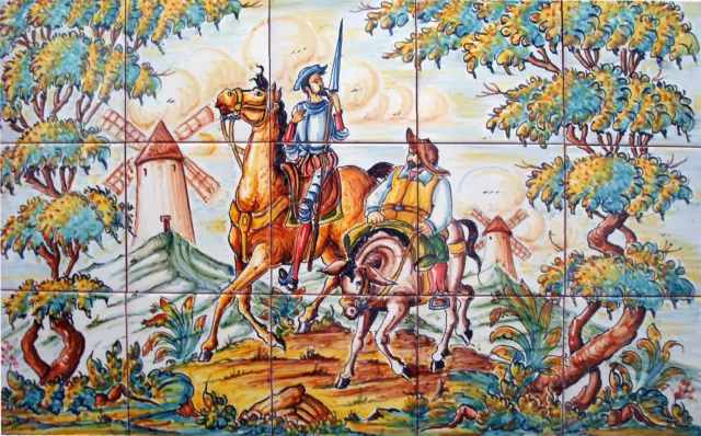 AZULEJOS PINTADOS A MANO de CERÁMICA 45x75cm * DON QUIJOTE Y SANCHO * Talavera