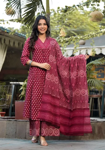 Indian Designer Pure Cotton Kurti Set Women Bollywood Salwar Kameez Suit Dress