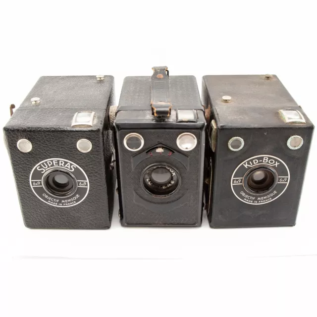 Trois appareils photo boîte / 3 x vintage box cameras Superas Scoutbox Kidbox