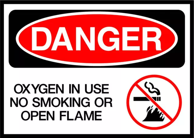 Oxygen In Use, No Smoking Or Open Flames Danger OSHA / ANSI Aluminum METAL Sign