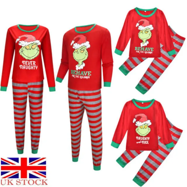 Christmas The Grinch Pyjamas Family Adult Kids Nightwear PJs Set Matching Gifts