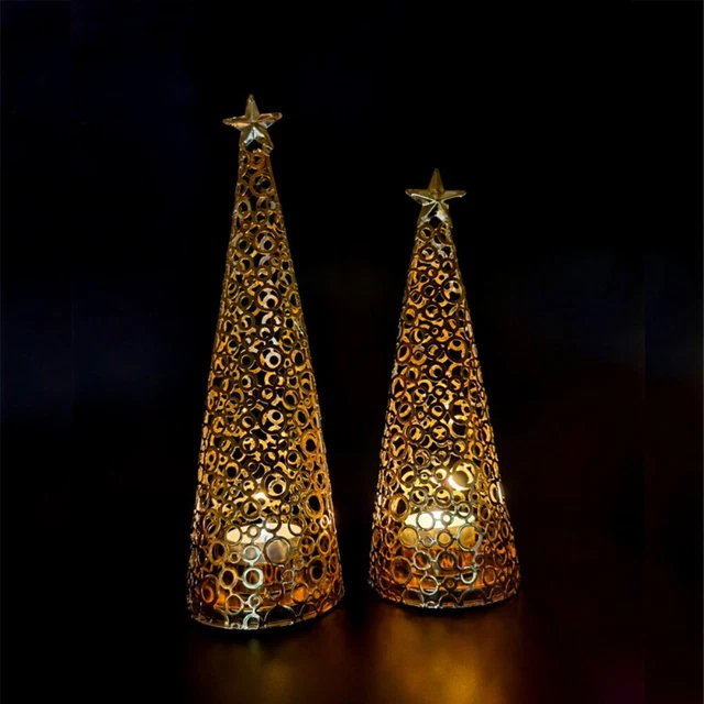 Gold Metal Christmas Tree Candlestick Hollow Scented Candle Stand  Xmas
