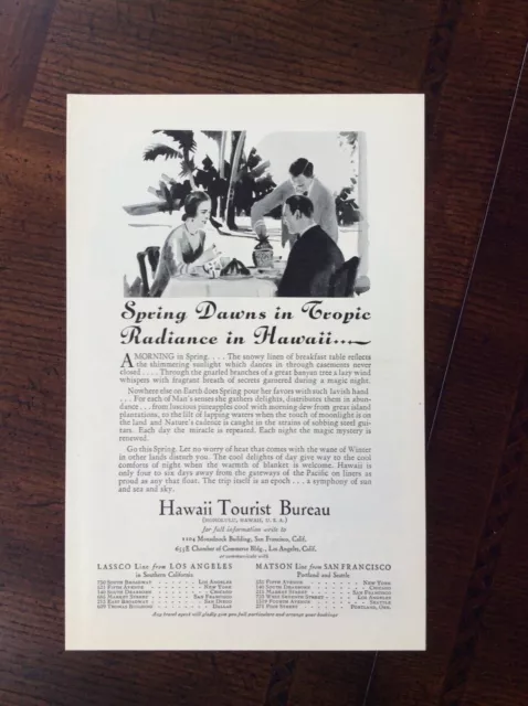 1930 vintage original Print ad Hawaii Tourist Bureau, Honolulu, Hawaii