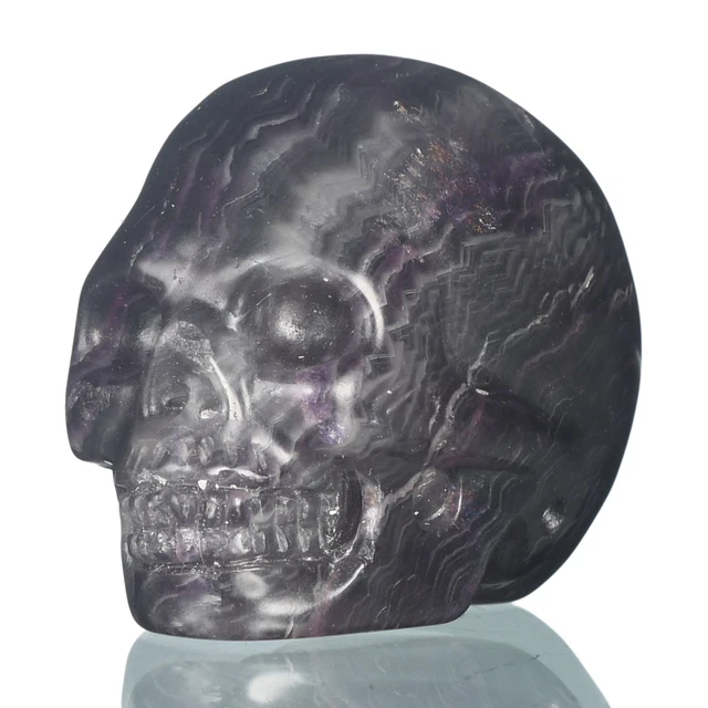 Calavera de cristal de fluorita natural tallada a mano de cristal de fluorita de 1,54" #36F27