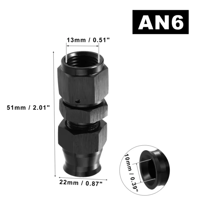 6AN Aluminum -3/8" Tube To Female Adapter W/ Brass Ferrule compression Black New