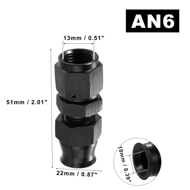 Aluminum -6AN 3/8" Tube To Female Fitting Adapter W/ Brass Ferrule Black