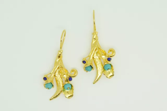 OttomanGems semi precious gem stone gold plated earrings Turquoise handmade