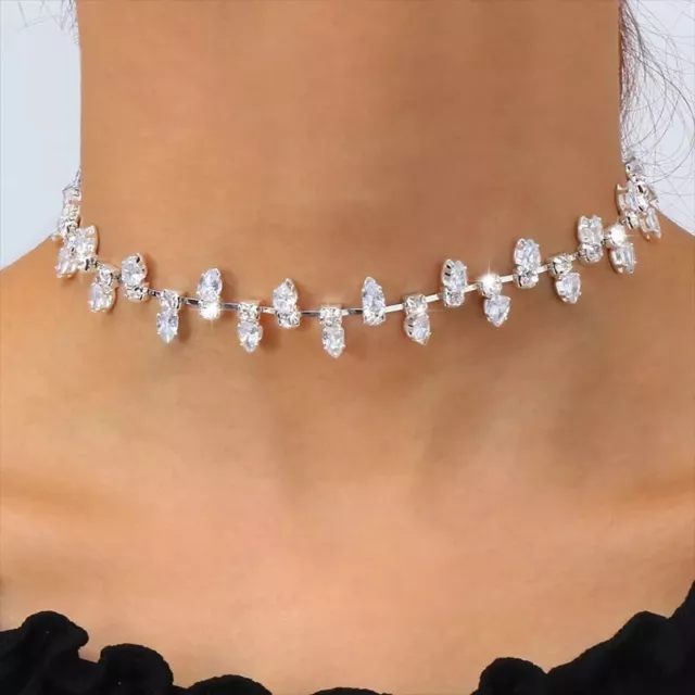 Stonefans Rhinestone Water Drop Choker Necklace for Women Jewelry Gift