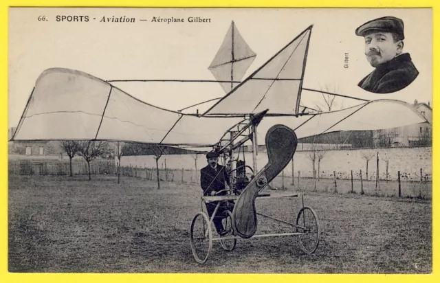 cpa Très RARE SPORTS AVIATION AÉROPLANE GILBERT Avion Airplane Pilote médaillon