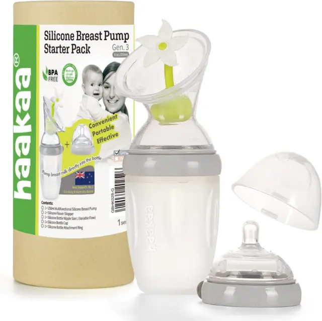 Haakaa Gen. 3 Silicone Breast Pump 8oz/250ml with Baby Bottle Teat & Flower Set