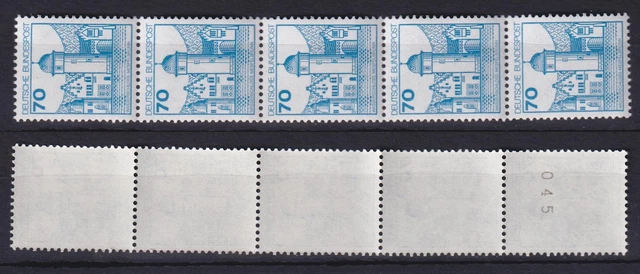 Bund 918 RM 5er Streifen mit ungerader Nummer Burgen+Schlösser 70 Pf postfrisch