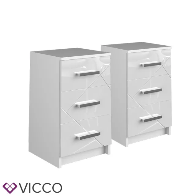 Table de chevet Table de nuit Armoire latérale Irma blanc Lot de 2 Vicco 2