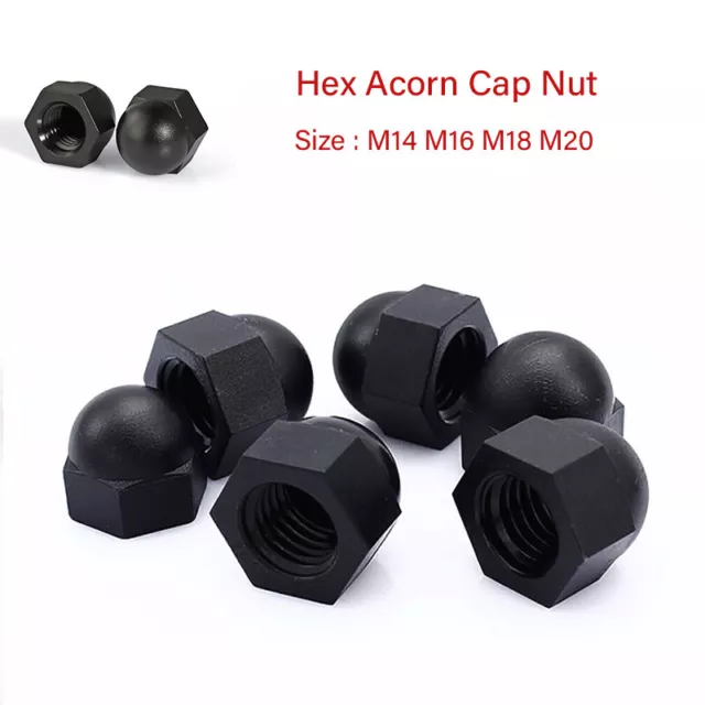 Black Nylon Dome Head Cup Nuts Hex Acorn Cap Nut Plastic M14 M16 M18 M20