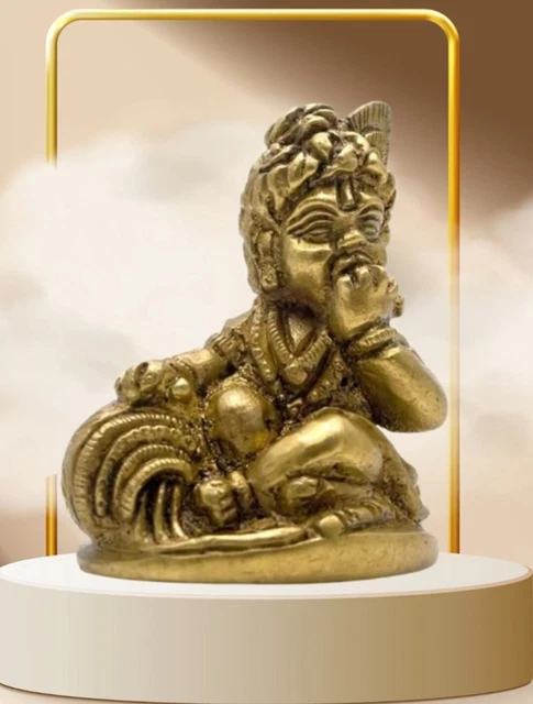 Lovely 2" Brass Ornate Laddu Gopal Bal Lord Krishna Statue Hindu God Idol Moorti