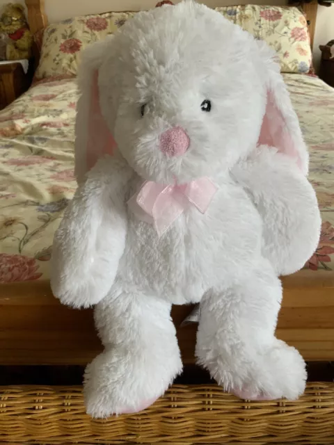 Mothercare White Bunny Rabbit soft toy comforter pink spotty ears & feet 13"