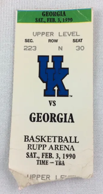1990 02/03 Georgia Bulldogs at Kentucky Wildcats Basketball Ticket Stub