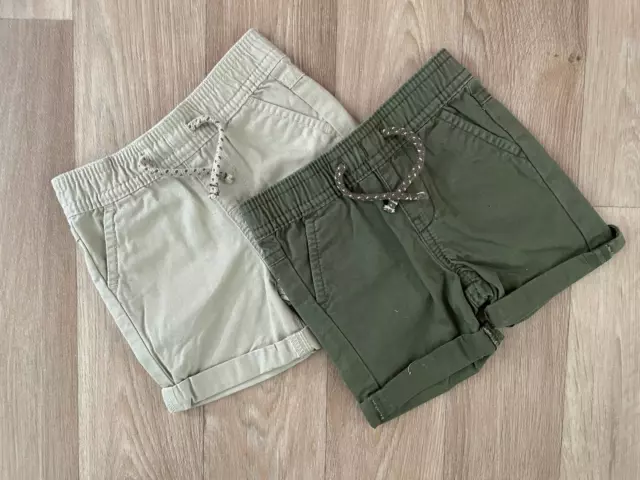 Baby Boy 3-6 months Primark 2 Pairs Green Beige Summer Cotton Shorts Elasticated