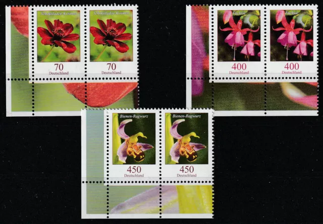 3 Pärchen BRD Postfrisch Eckrand Blumen Nr. 3189 - 3190 - 3191 Siehe Bild !