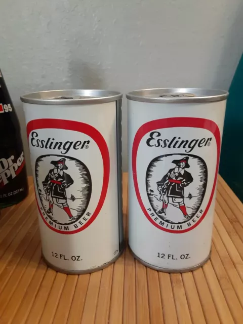 ESSLINGER STRAIGHT STEEL PULL TAB BEER CAN 1970s set of 2 Jacob Ruppert,  N.Y.