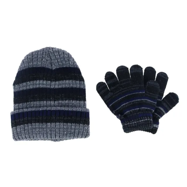 New Polar Extreme Boy's Striped Cuff Winter Hat and Glove Set