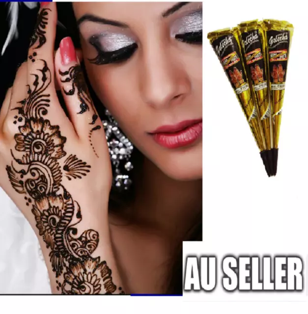 Natural Herbal Mehndi Cones Temporary Tattoo Kit Body Henna Mehandi 10 Colors