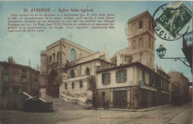 AVIGNON 84 Église CPA colorisée écrite à Melle Marie PAILHÈS par Eugénie en 1912