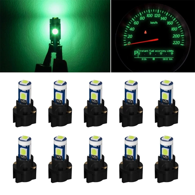 10pcs T5 Green 3030 LED Instrument Gauge Cluster Dash Light Bulbs W/ Sockets