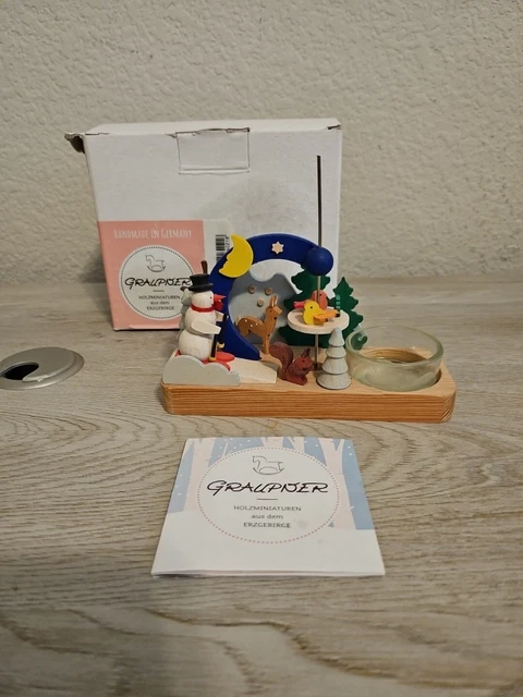 Graupner Snowman in Nature Tealight Pyramid Holzminiaturen aus dem Erzgebirge