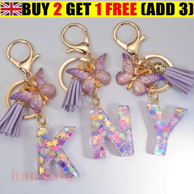 Alphabet Crystal Keyring A-Z Initials Letter Key Ring Tassel Key Chain Holder UK