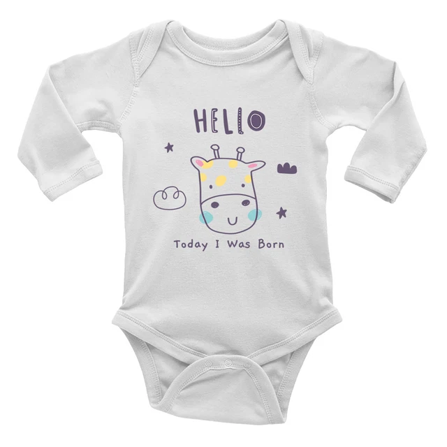 Baby Birth Announcement Baby Grow Vest Bodysuit Giraffe I Was Born Boy Girl L/S
