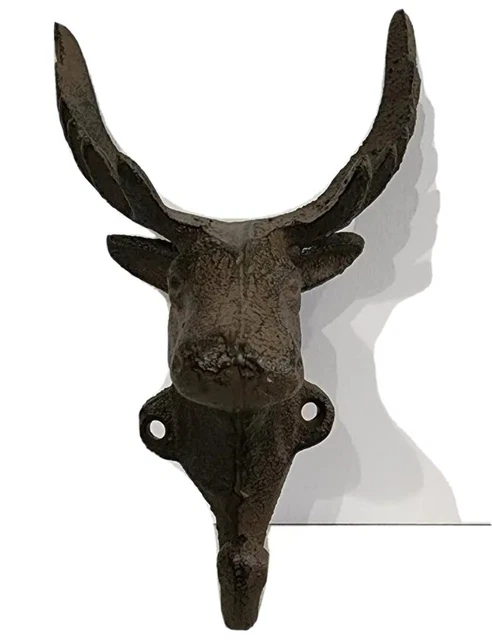 Antique Cast Iron Wall Hooks Moose Head Deer Coat Hat Towel Hanging Rustic Hook