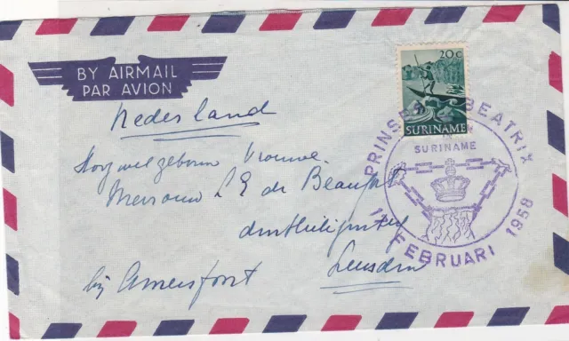 Suriname 1958 Airmail to Netherlands Crown Slogan Cancel Stamps Cover ref 22357