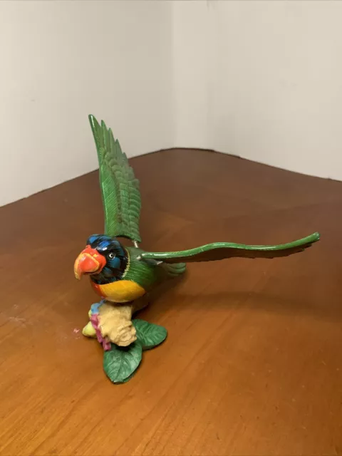 Vintage Colorful Bird on Log Planter Wings Move Attached With Springs  CUTE