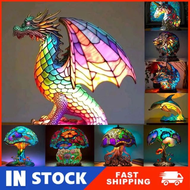 Retro Stained Glass Animal Table Lamp,Creative Animal Stained Glass Night Light