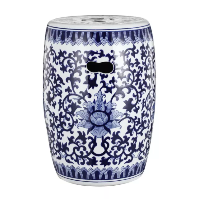 A&B Home 16" Blue And White Floral Round Ceramic Garden Stool