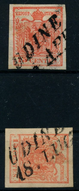 LOMBARDEI-VENETIEN 1850 2MARKE:15C, HP, Type III und 15C, MP, Type III. UDINE