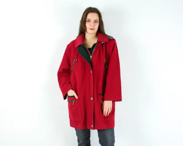 Julius Lang Femme L Cachemire Laine Manteau Veste Capuche Fermeture Éclair