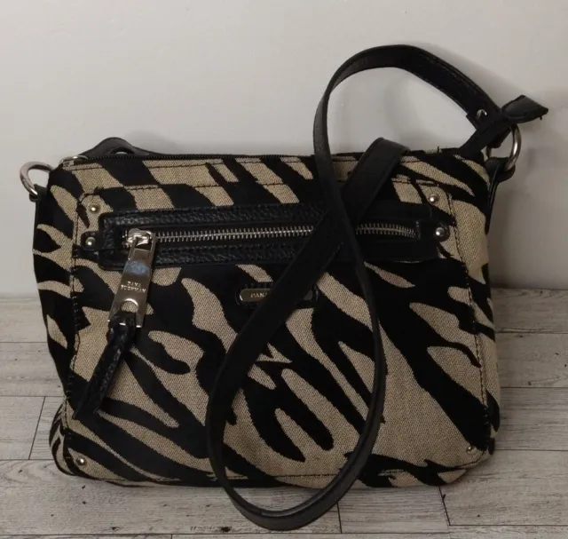 Dana Buchman Crossbody Bag Zebra Purse Brown Zip  Adjustable Strap NiCe