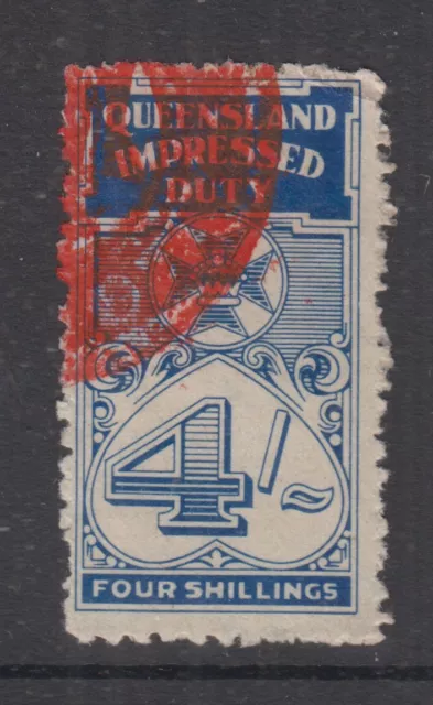QUEENSLAND 1939 4/- Numerical IMPRESSED DUTY-Revenue - FU