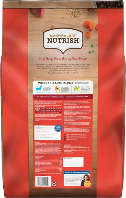 Rachael Ray Nutrish Natural Real Beef, Pea & Brown Rice Recipe Dry Dog Food 40lb 3