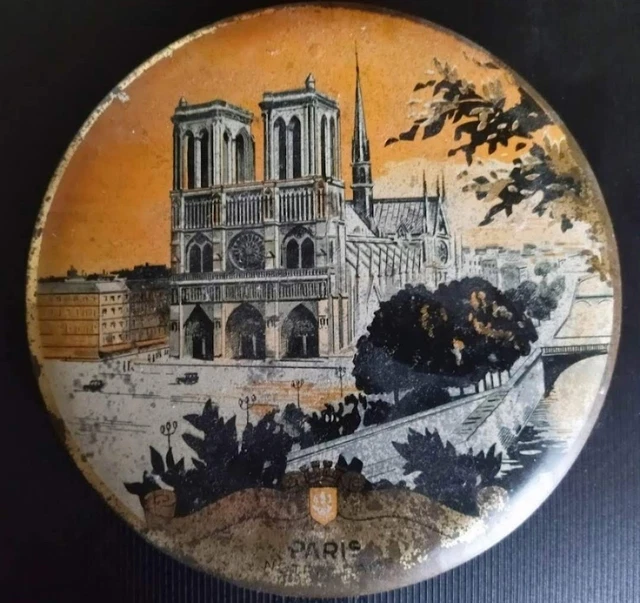 Vends rare ancienne boîte panier en tôle Notre-Dame de Paris et autres
