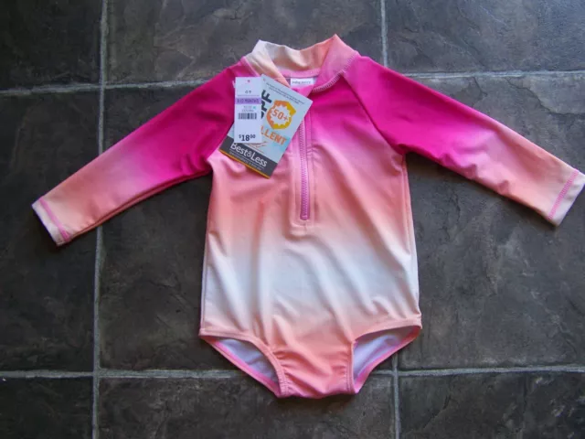 BNWT Baby Girl's Pink & Orange Long Sleeve Rash Suit Swimsuit UPF 50+ Size 0