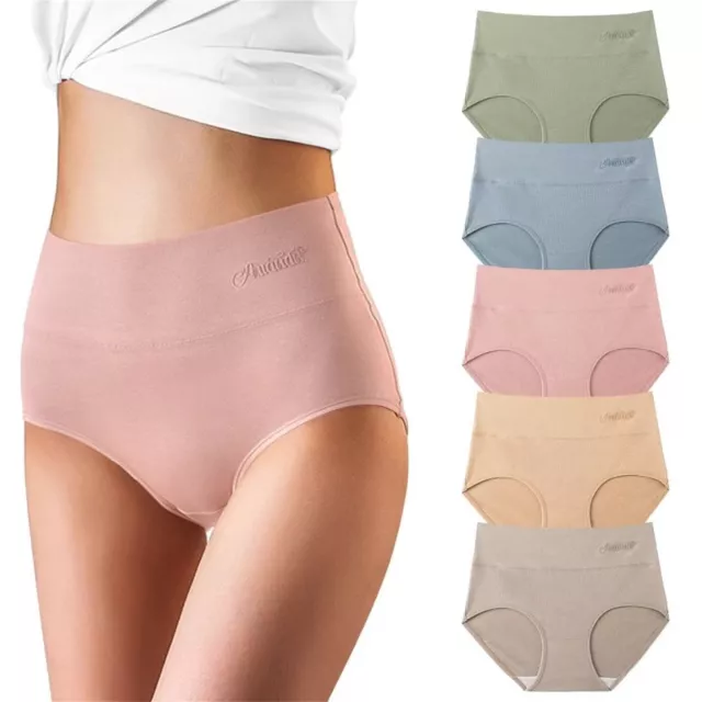 Women's Underwear Cotton High Waist Briefs Full Coverage Soft Breathable Panties