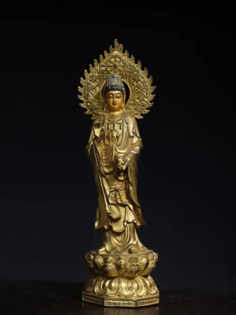 10" China Old Tibetan Buddhism temple Bronze 24k gilt Guanyin Bodhisattva statue