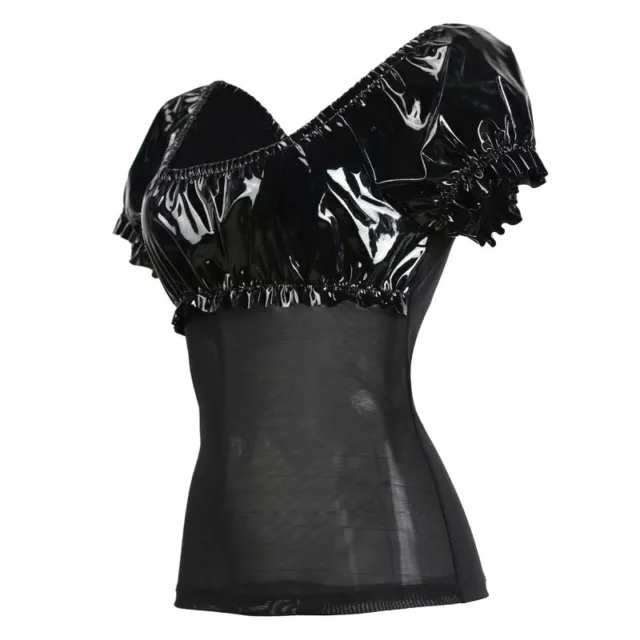 WOMEN SEXY GOTHIC PVC Mesh Short Sleeve Off Shoulder Club Punk Black Top  £21.11 - PicClick UK