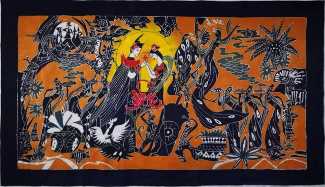 Batik Art, Batik Tapestry Wall Hanging, Cotton Fabric 34x59'' - Legend of Love 3