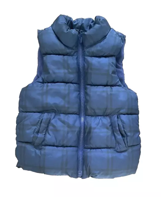 Old Navy Puffer Vest Frost Free Boys Toddler Size 3T Zip Up Blue Plaid