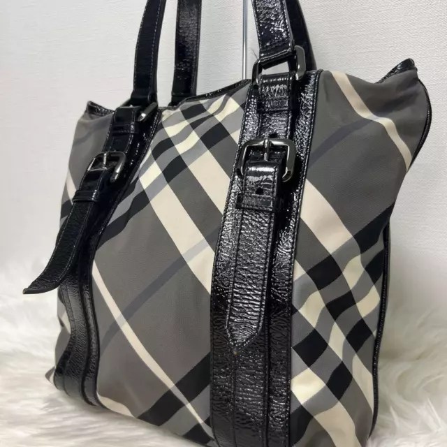 BURBERRY burberry tote bag hand bag nova check canvas leather black